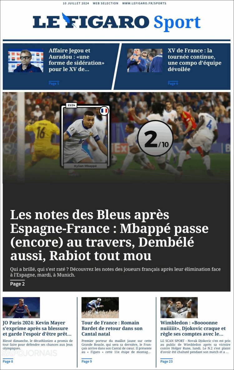 Portada de Le Figaro Sport (Francia)