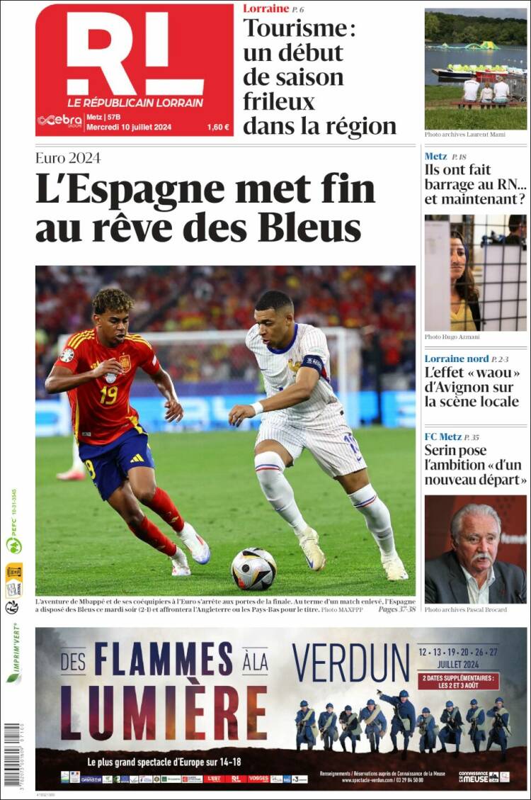 Portada de Le Republicain Lorrain (Francia)