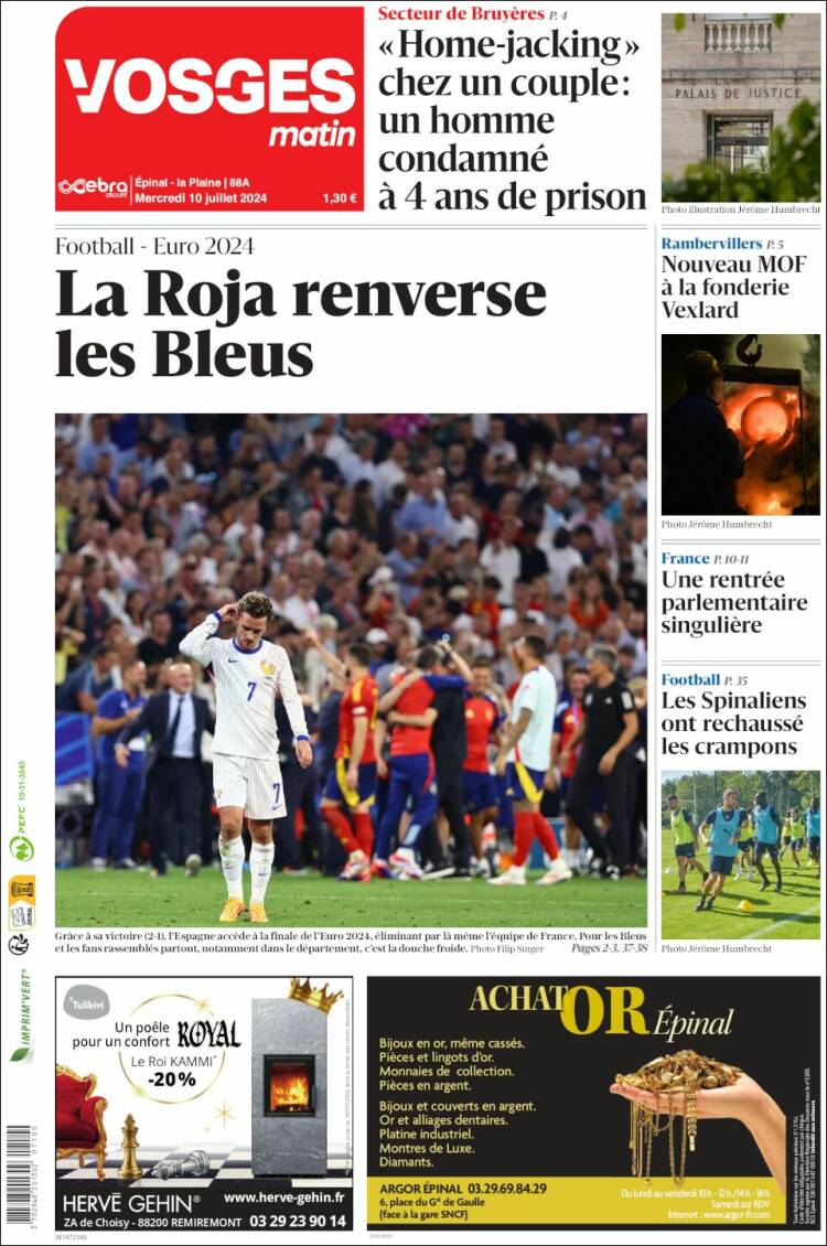 Portada de Vosges Matin (Francia)