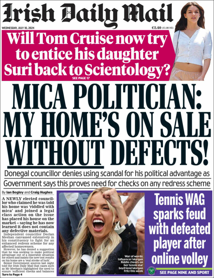 Portada de Irish Daily Mail (Irlanda)