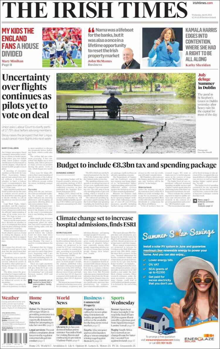 Portada de Irish Times (Irlanda)