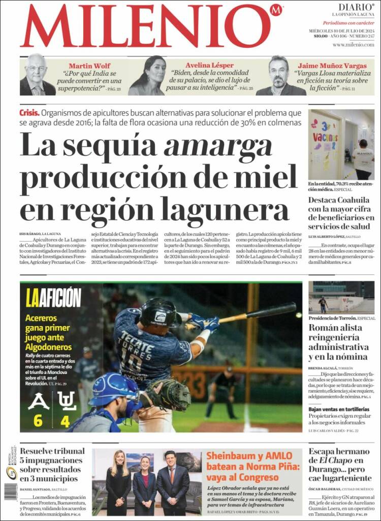 Portada de Milenio - Laguna (México)