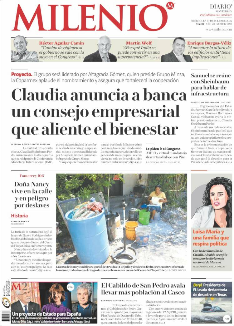 Portada de Milenio de Monterrey (México)