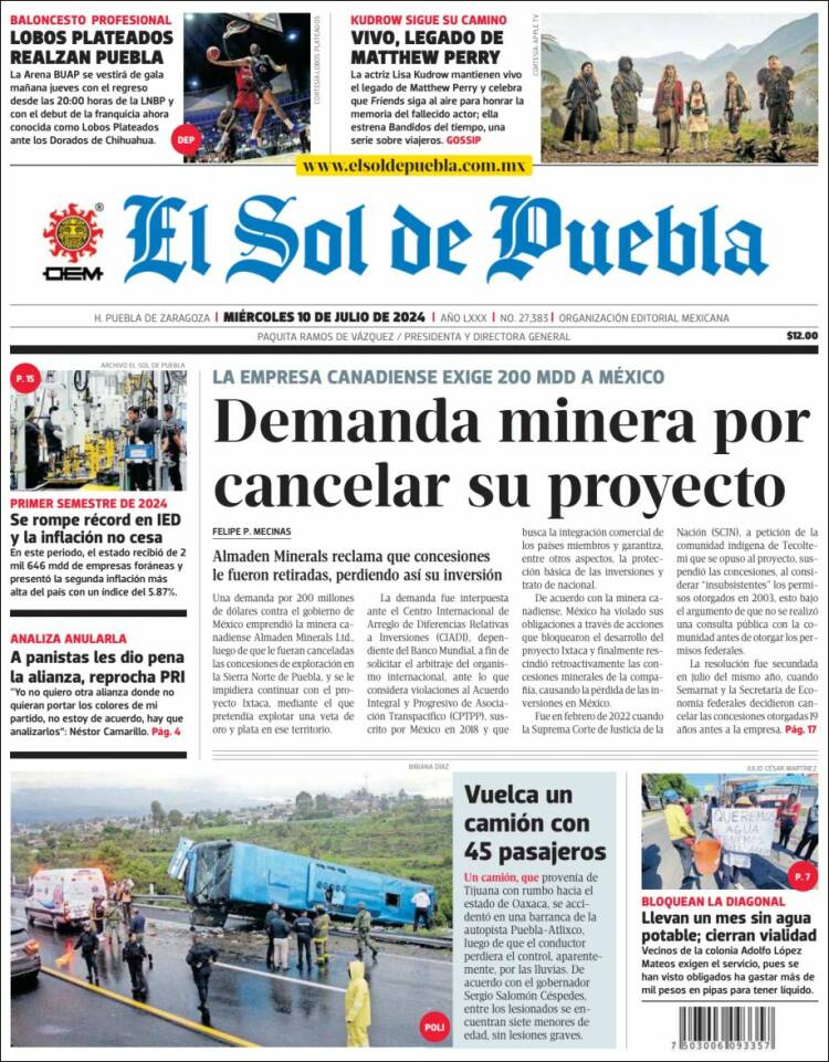 Portada de El Sol de Puebla (México)