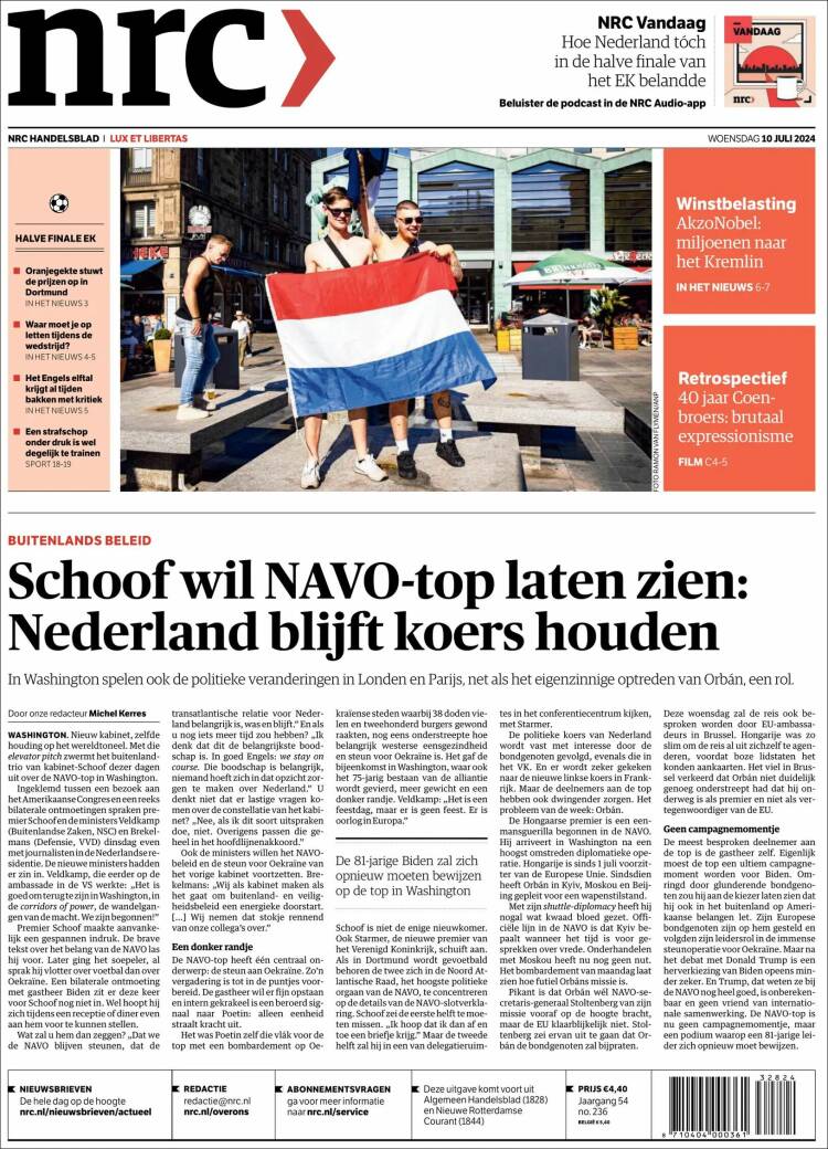 Portada de NRC Handelsblad (Pa&iacute;ses Bajos)