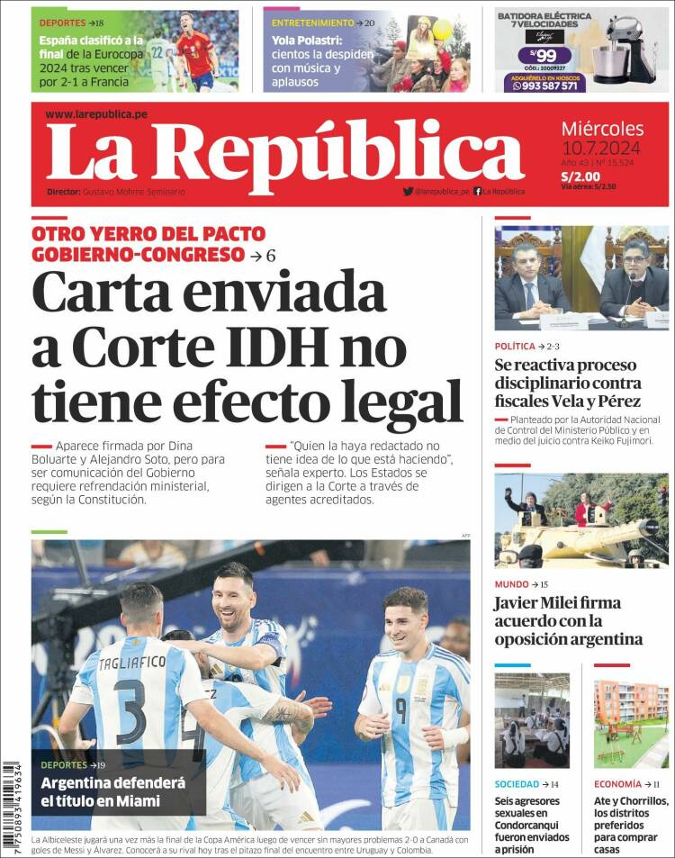 Portada de La Republica (Per&uacute;)