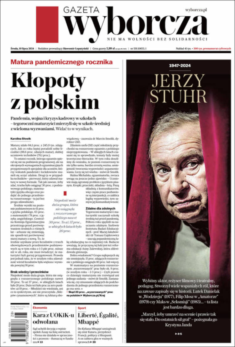 Portada de Gazeta Wyborcza (Polonia)