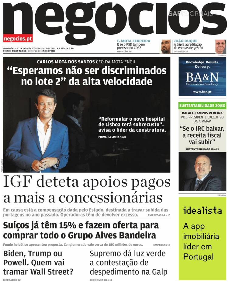 Portada de Jornal de Negócios (Portugal)