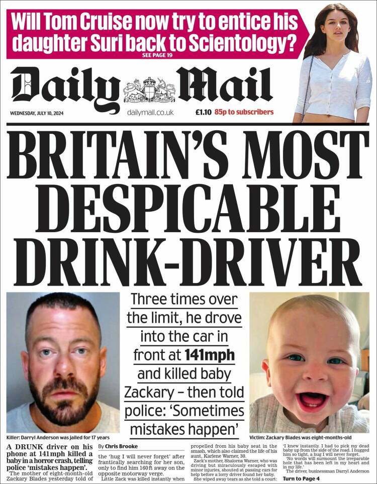 Portada de Daily Mail (Reino Unido)