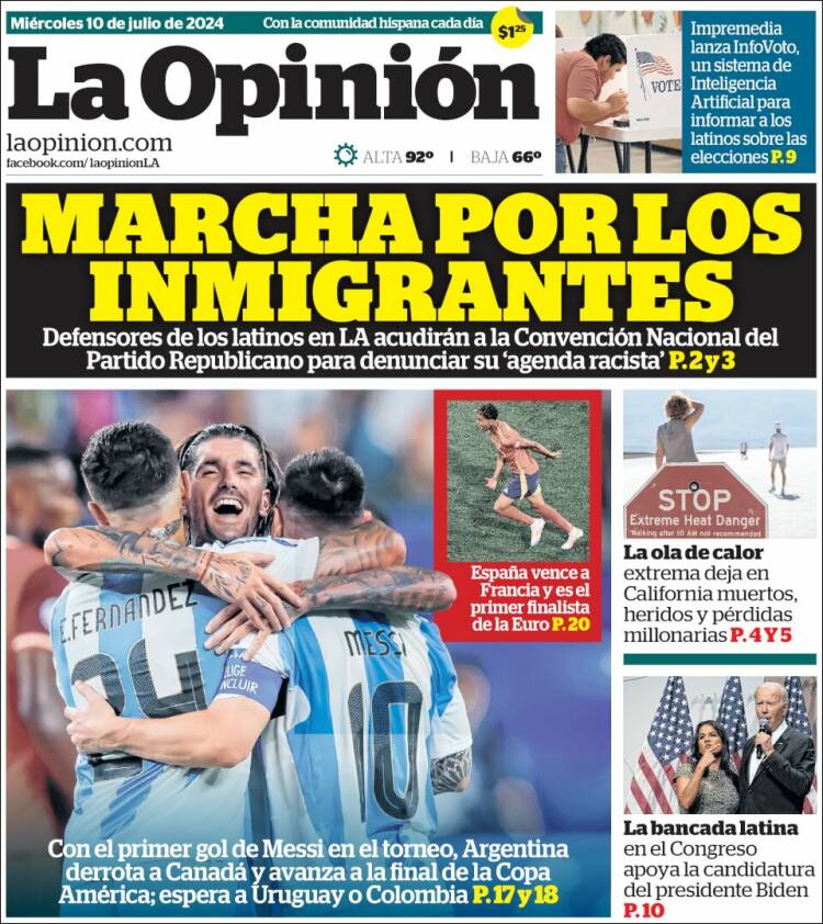 Portada de La Opinión (USA)