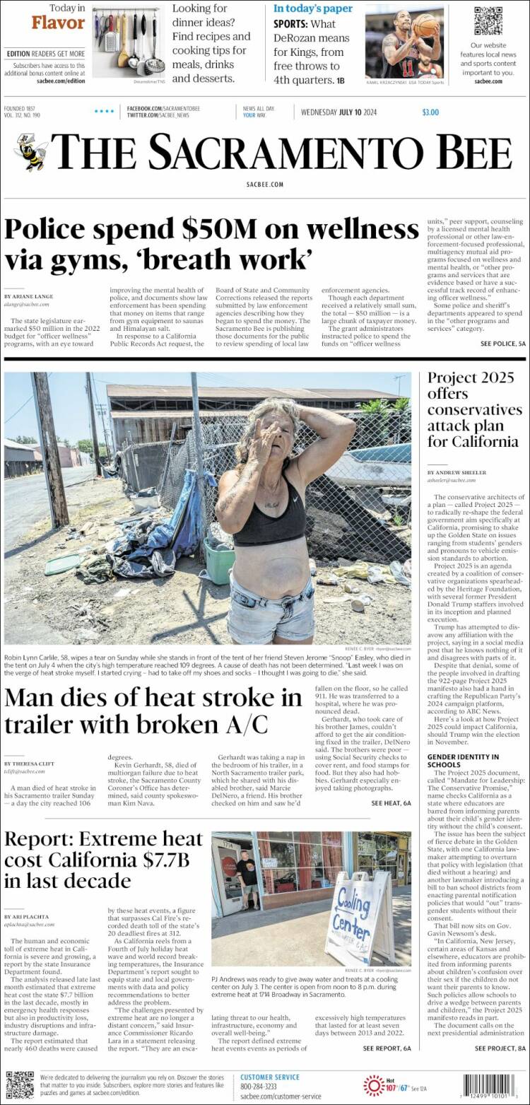 Portada de The Sacramento Bee (USA)