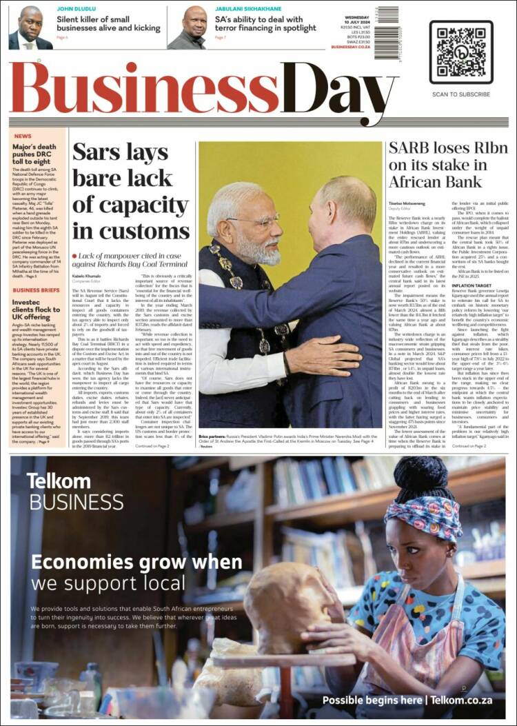 Portada de Business Day (Sud&aacute;frica)