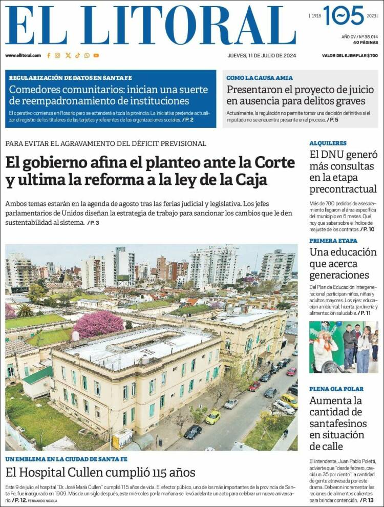 Portada de Diario El Litoral (Argentina)