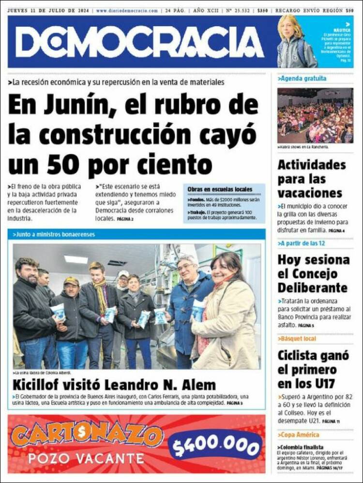 Portada de Diario Democracia (Argentina)
