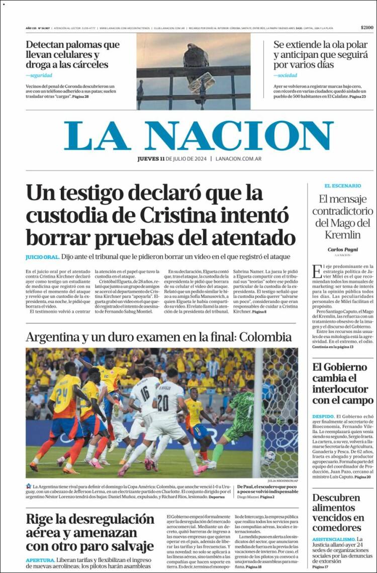 Portada de La Nación (Argentina)