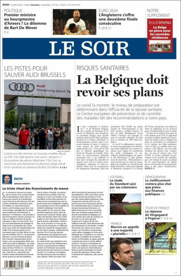 Portada de Le Soir (B&eacute;lgica)