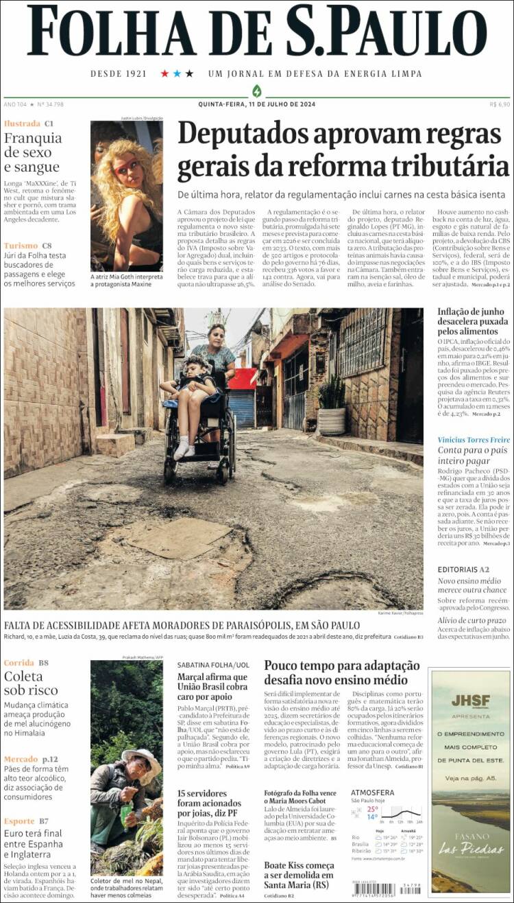 Portada de Folha de São Paulo (Brasil)