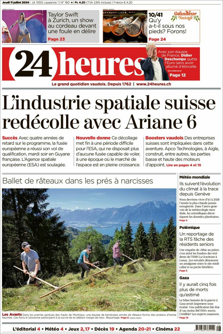 Portada de 24 Heures (Suiza)