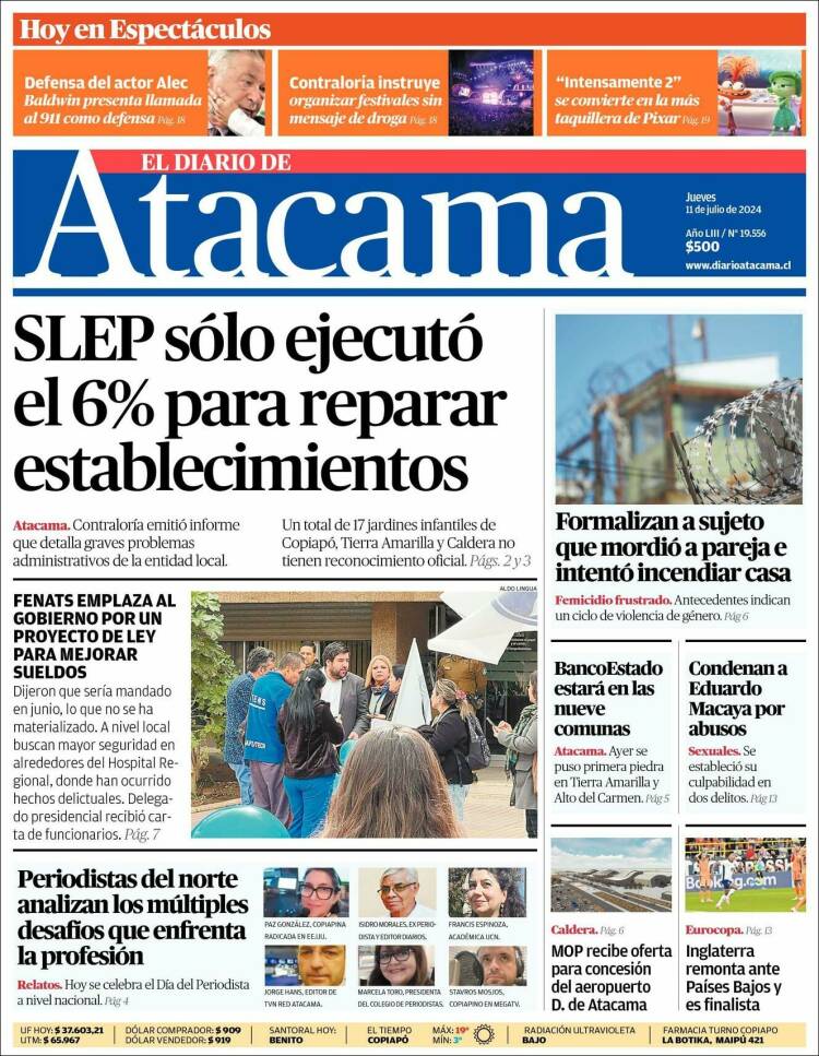 Portada de Diario de Atacama (Chile)