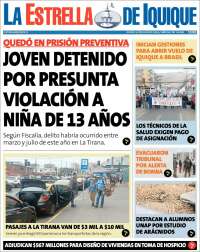 Portada de La Estrella de Iquique (Chile)