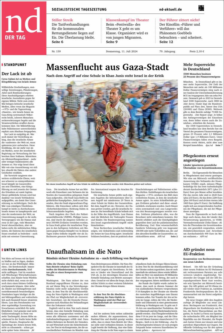 Portada de Neues Deutschland (Alemania)