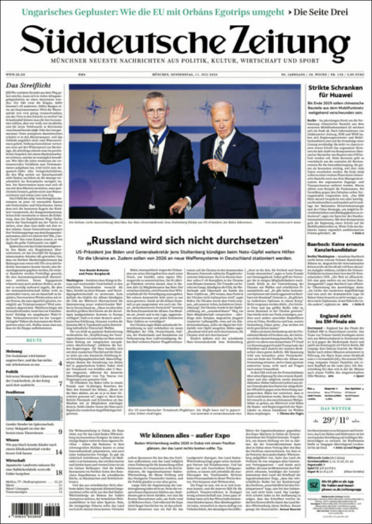 Portada de Sueddeutsche (Alemania)