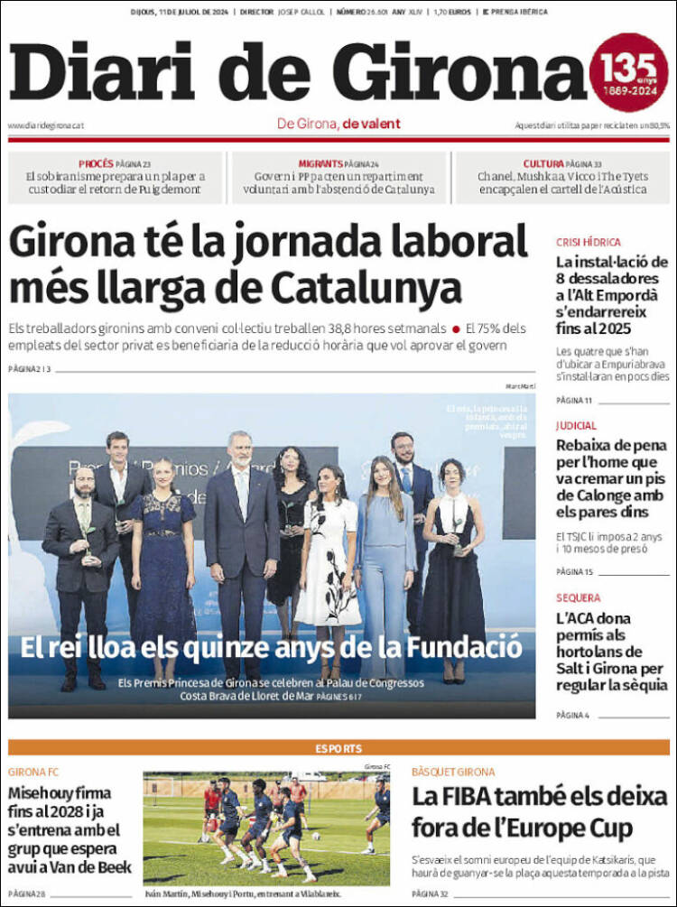 Portada de Diari de Girona (España)
