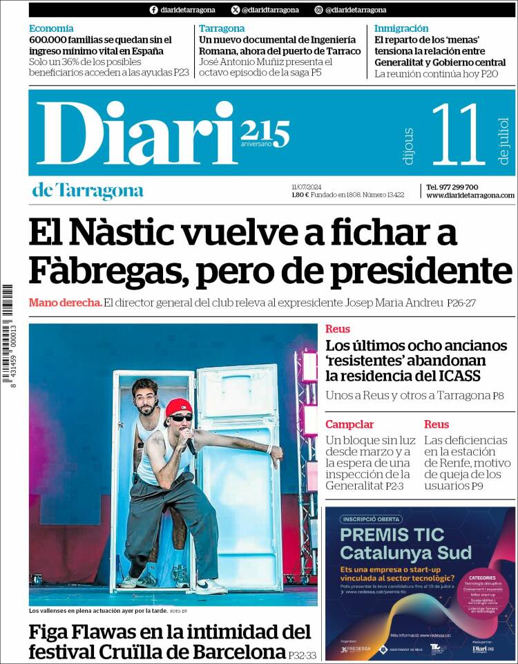 Portada de Diari de Tarragona (España)