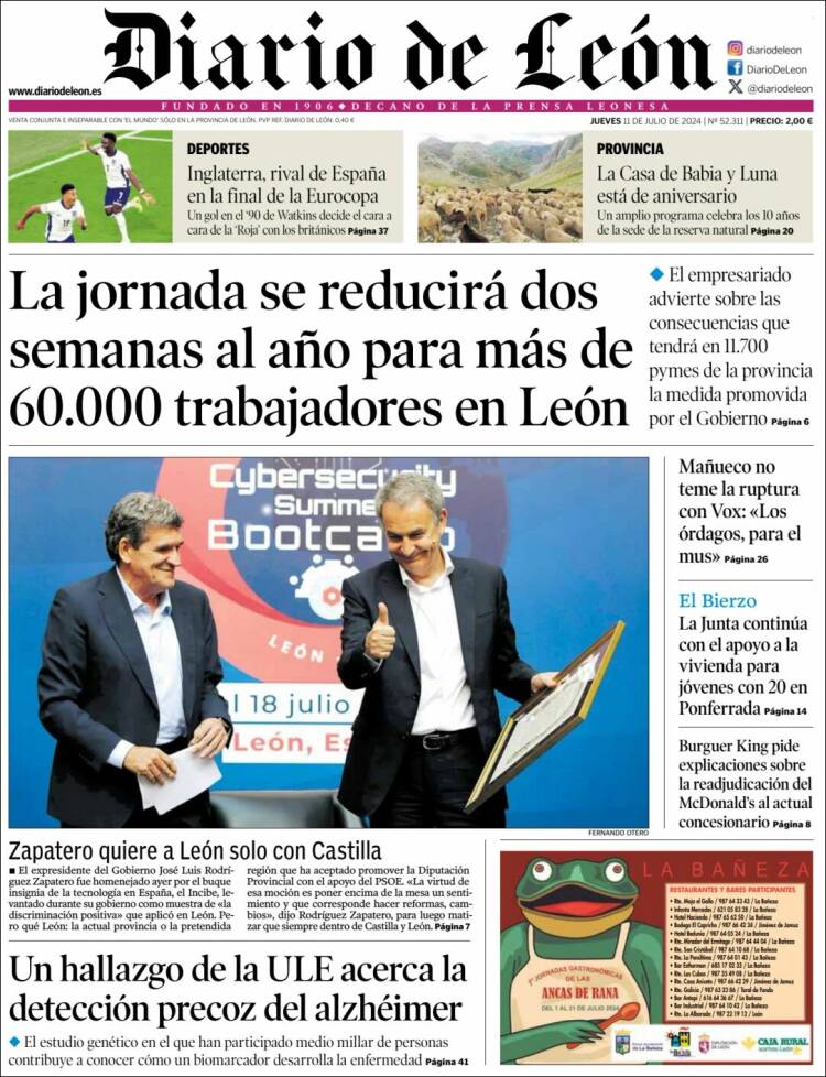 Portada de Diario de León (España)