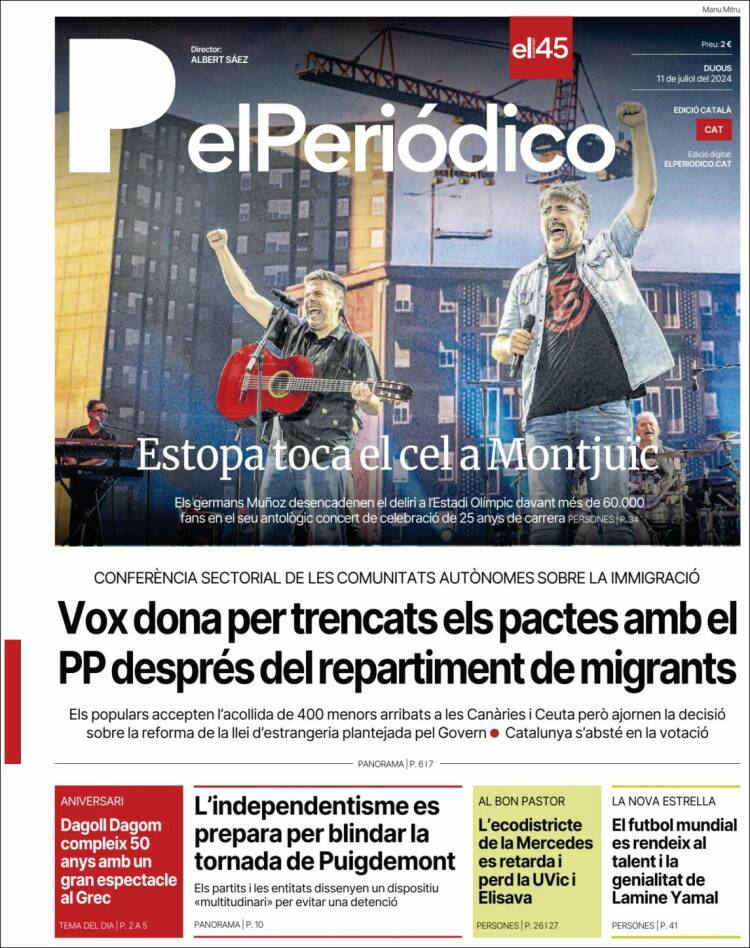 Portada de El Periódico de Catalunya (España)