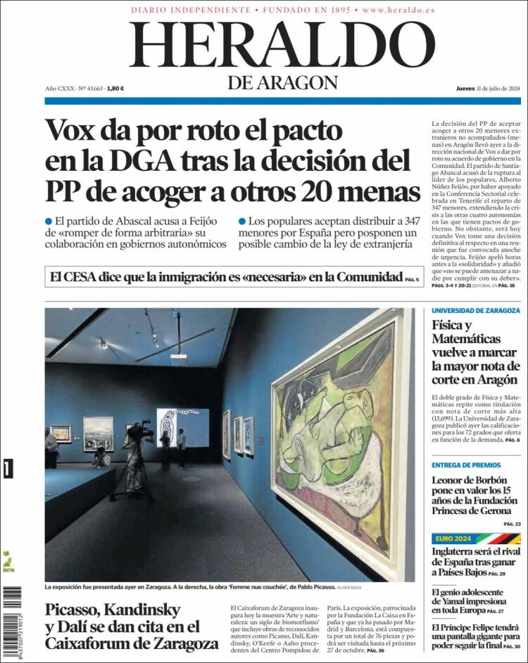 Portada de Heraldo de Aragón (España)