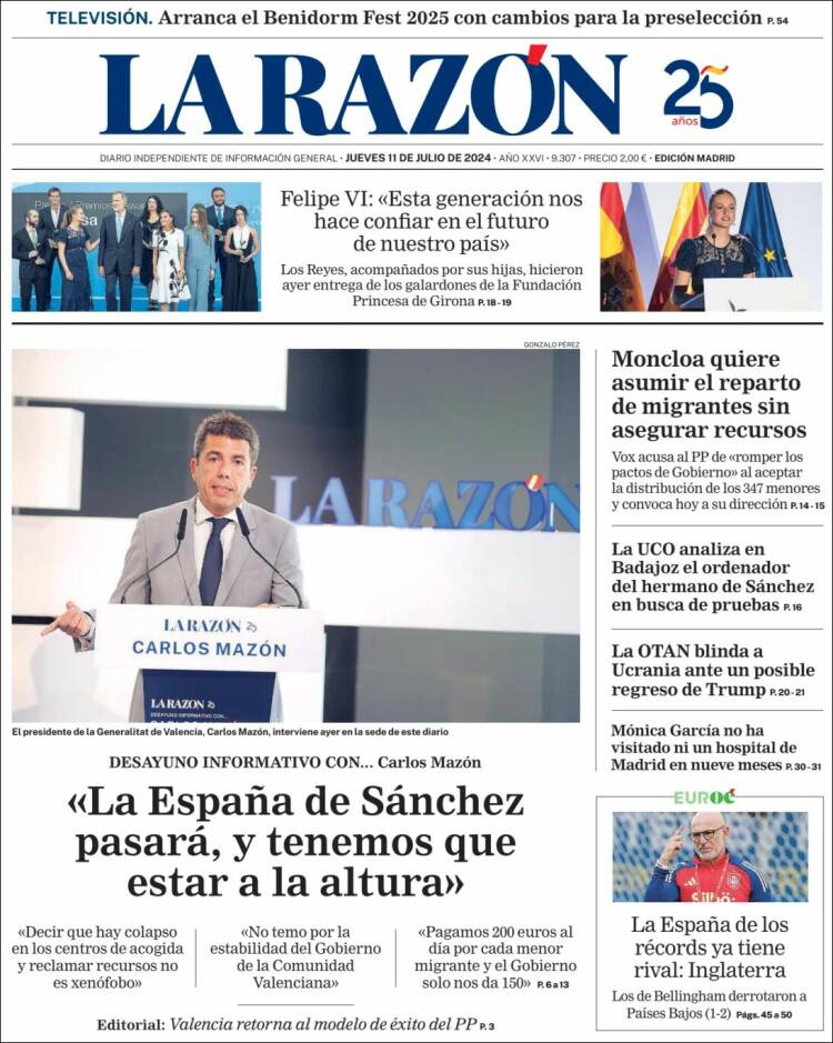 Portada de La Razón (España)