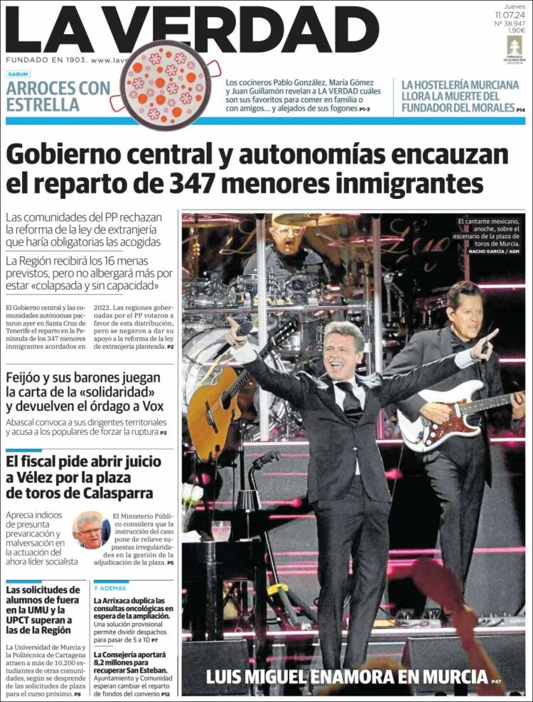 Portada de La Verdad de Murcia (España)