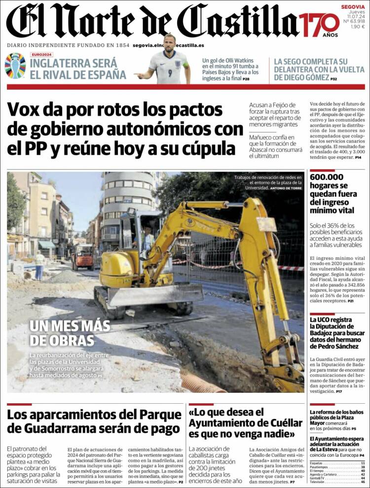 Portada de Norte de Castilla - Segovia (España)