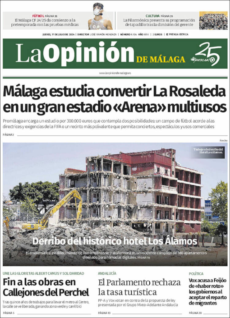 Portada de La Opinión de Málaga (España)