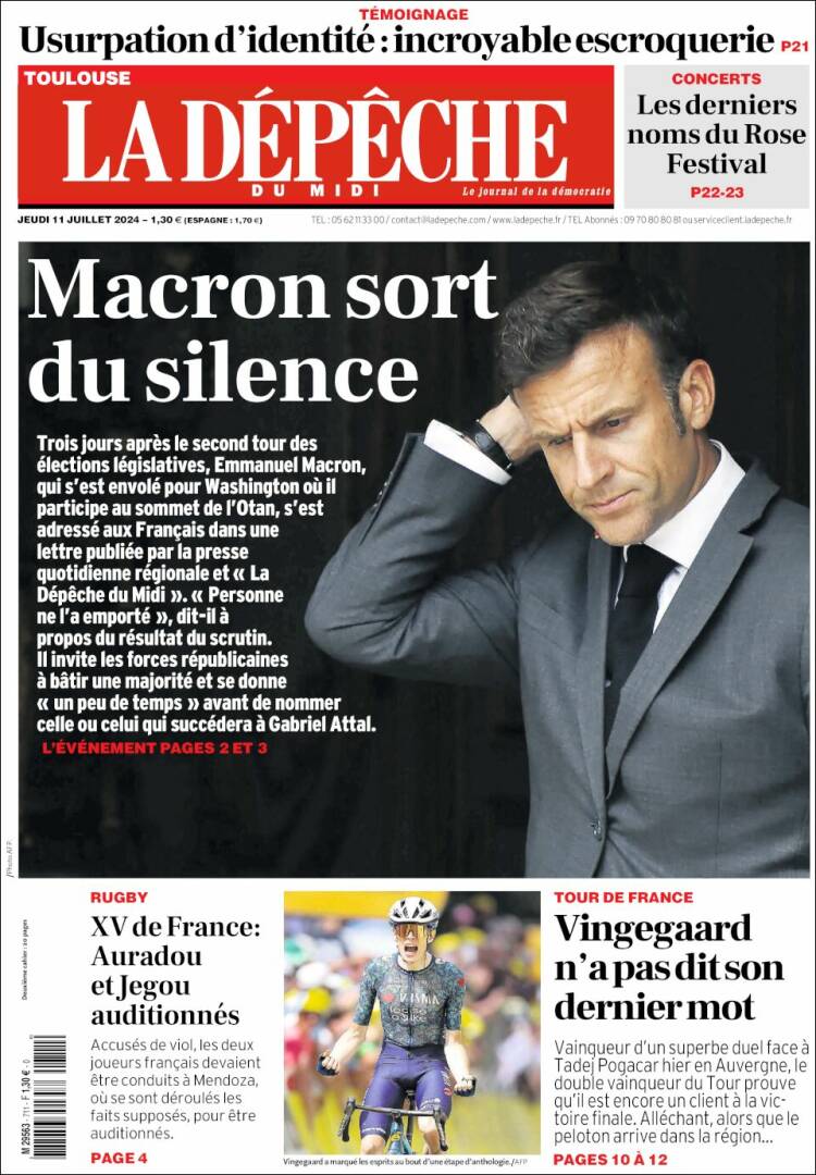 Portada de La Dépêche du Midi (Francia)