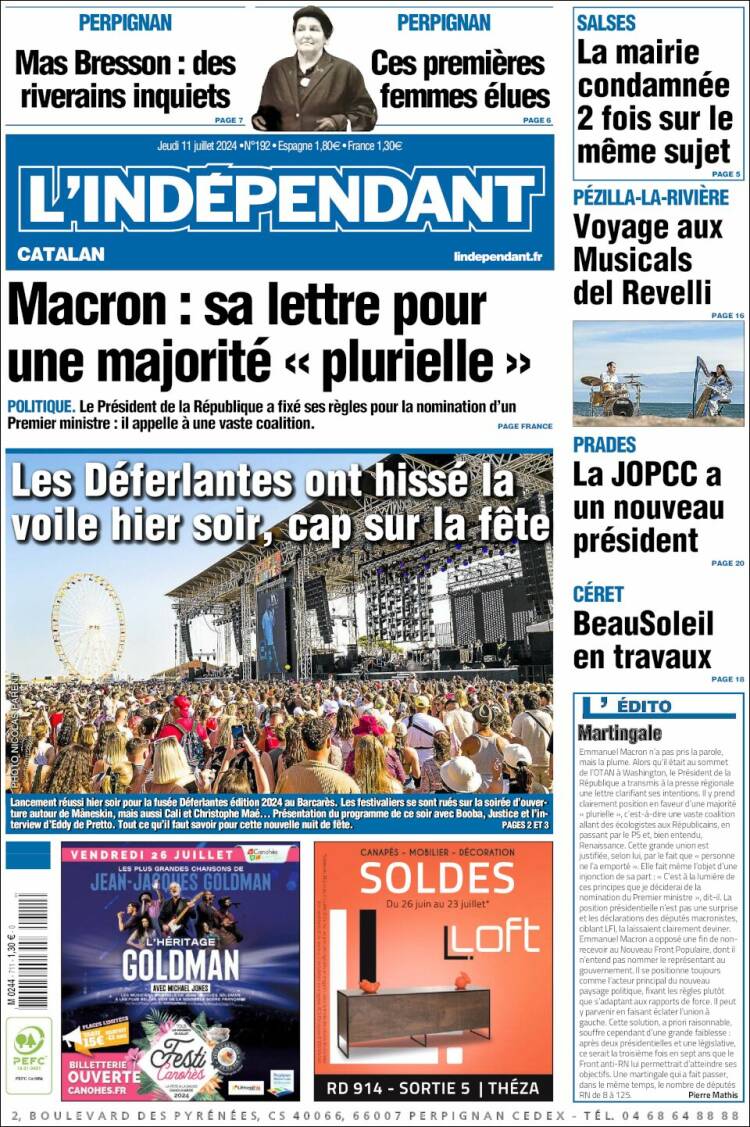 Portada de Le Indépendant (Francia)