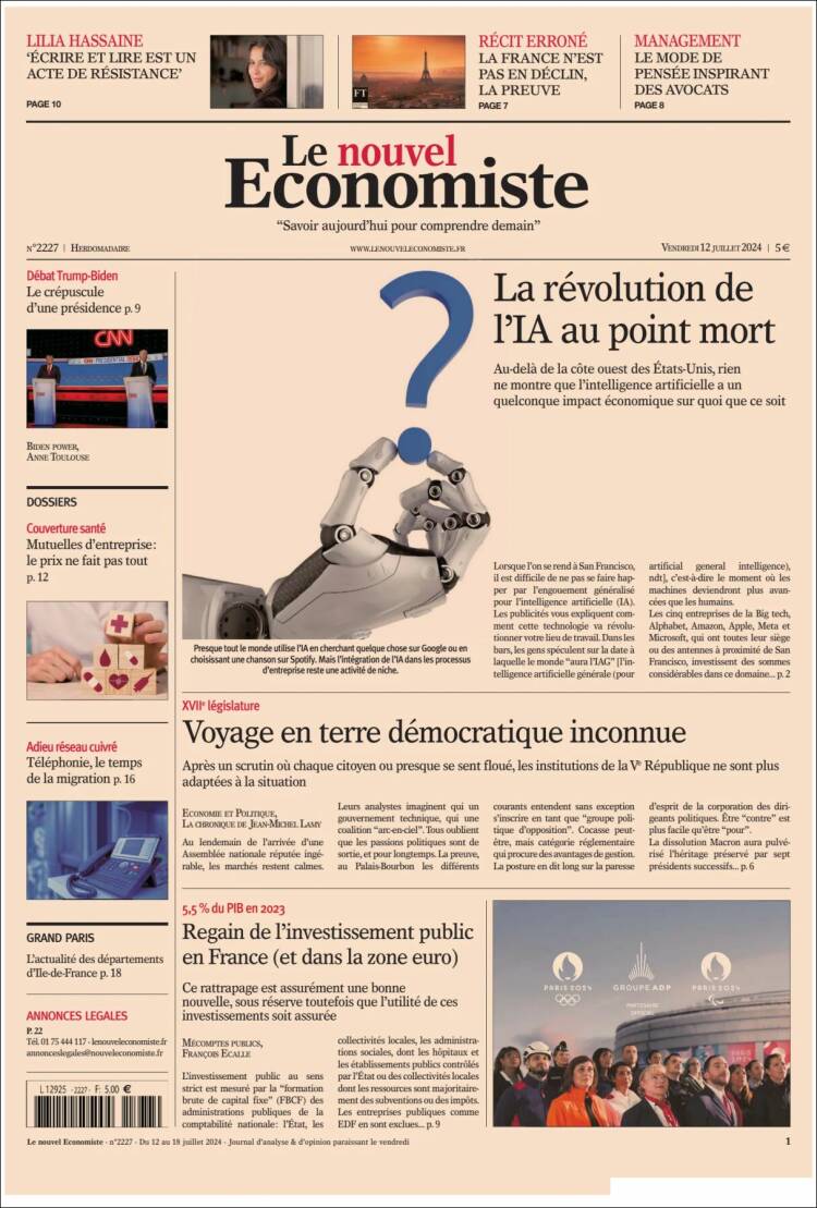 Portada de Le nouvel Economiste (Francia)