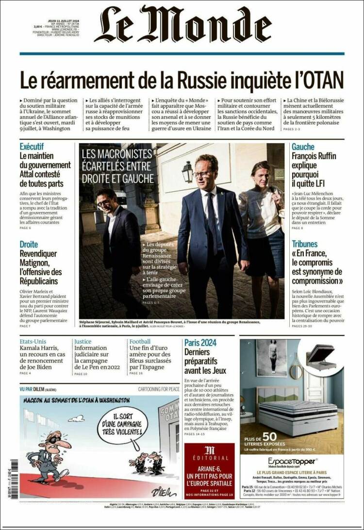 Portada de Le Monde (Francia)