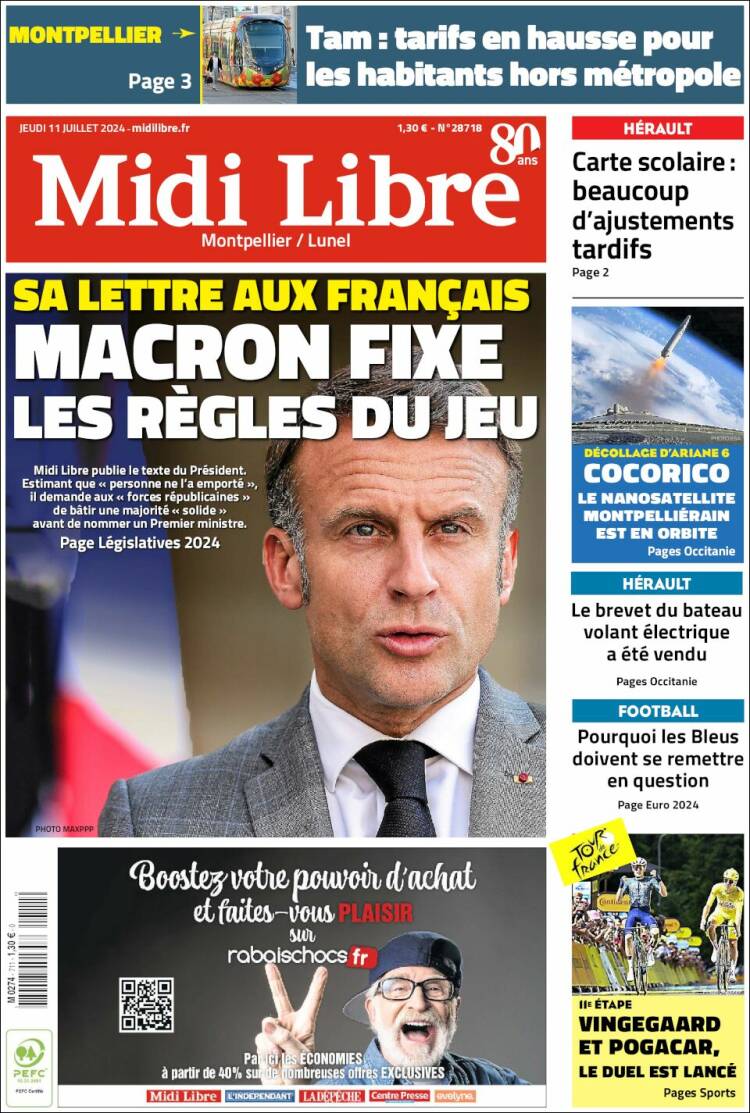 Portada de Midi Libre (Francia)