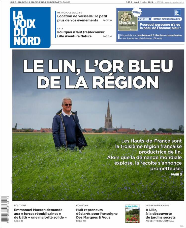 Portada de La Voix du Nord (Francia)