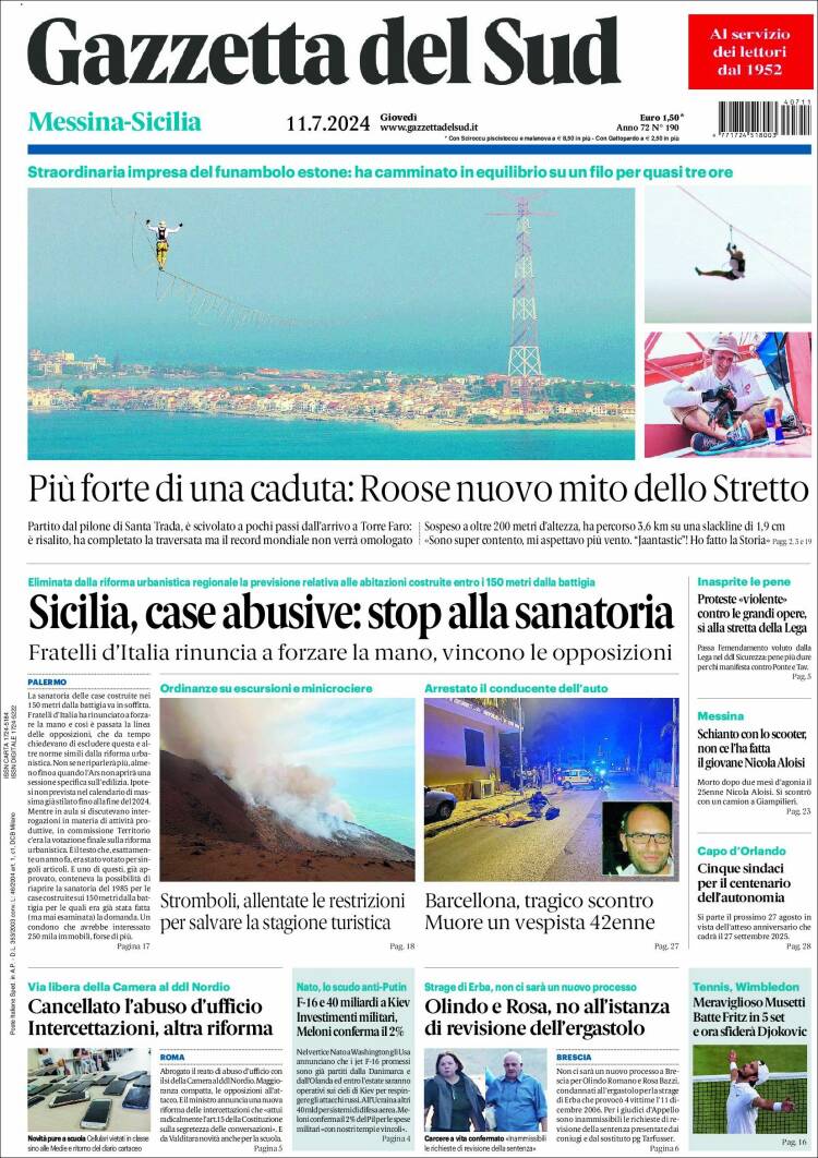 Portada de Gazzetta del Sud (Italia)
