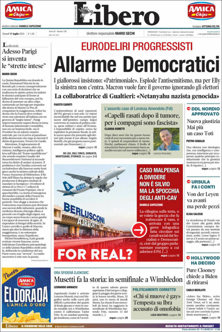 Portada de Libero (Italia)