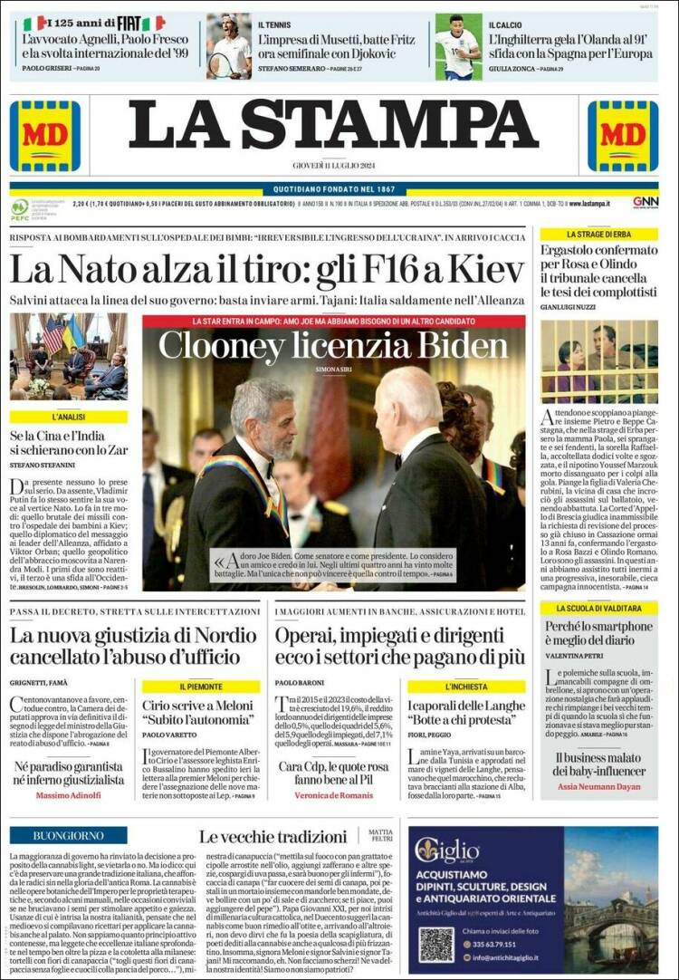 Portada de La Stampa (Italia)