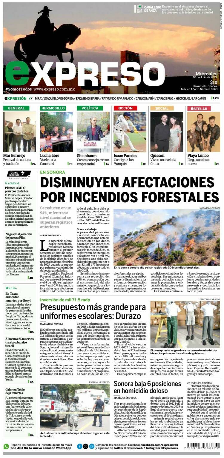 Portada de Expreso (M&eacute;xico)