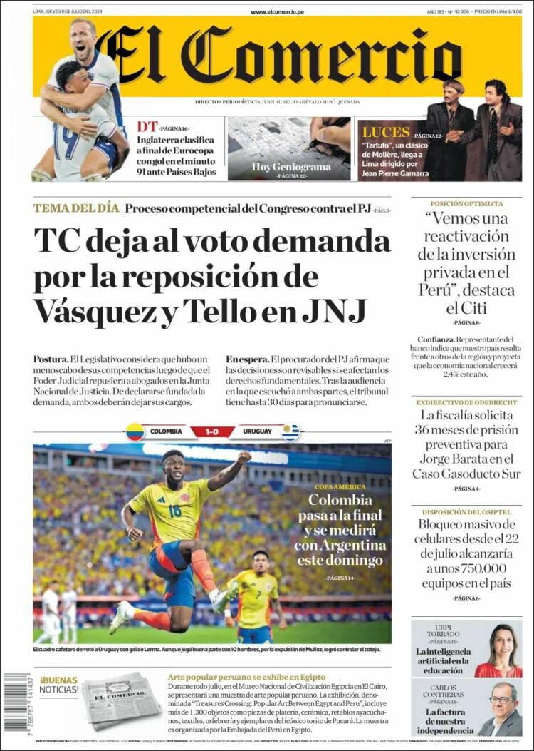 Portada de El Comercio (Per&uacute;)