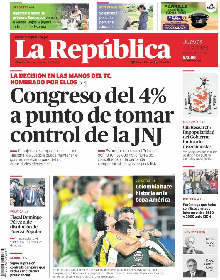 Portada de La Republica (Per&uacute;)
