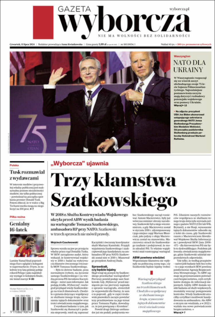 Portada de Gazeta Wyborcza (Polonia)