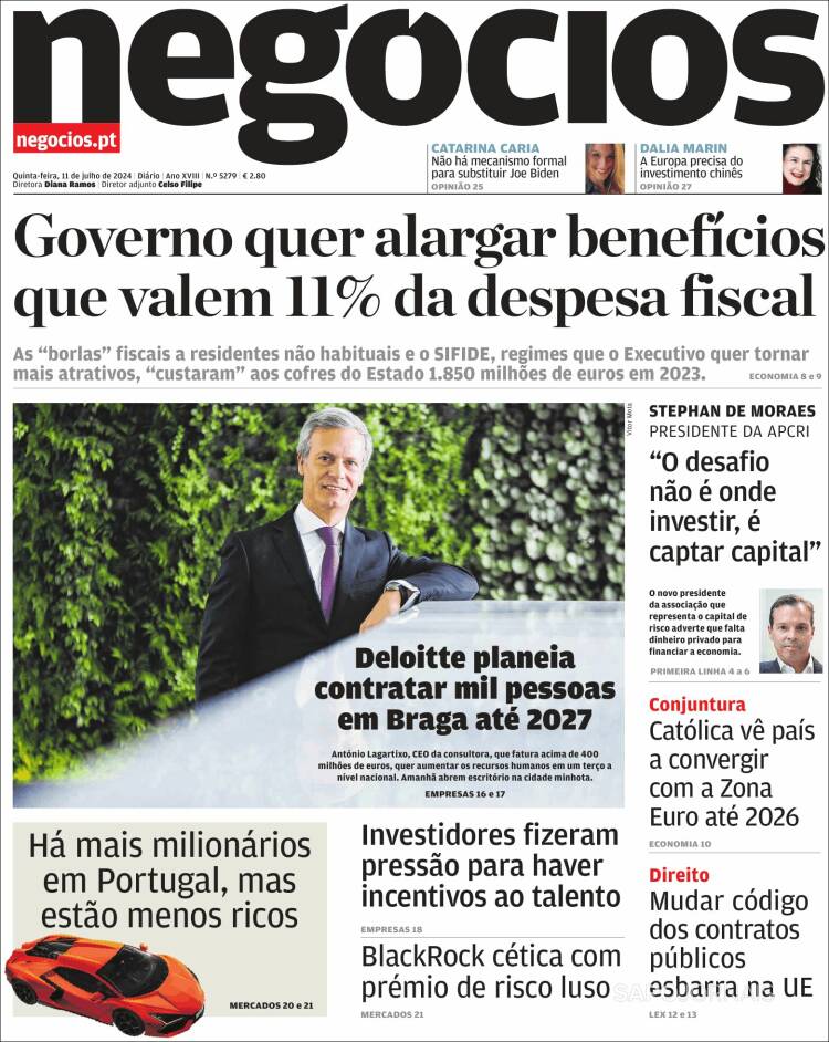 Portada de Jornal de Negócios (Portugal)