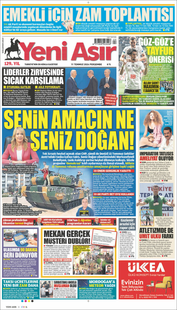 Portada de Yeni Asır (Turqu&iacute;a)